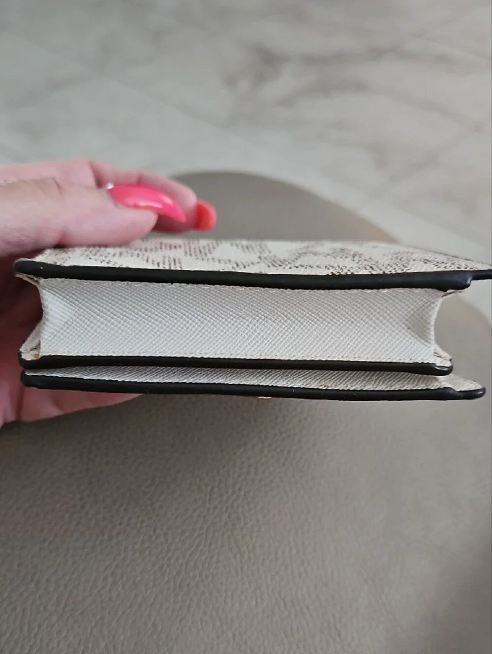 Michael Kors White and Brown MK Logo Compact Wallet